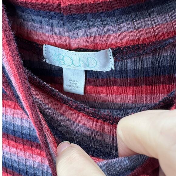 Abound Pink Burgundy Blue Gray Striped Mock Neck Sleeveless Bodysuit L - Picture 8 of 12